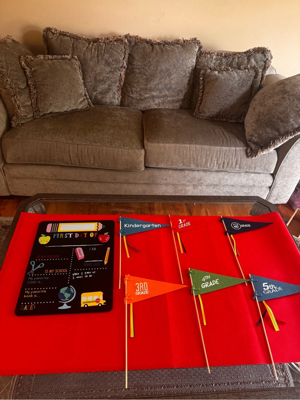 first day of school chalkboard and little flags